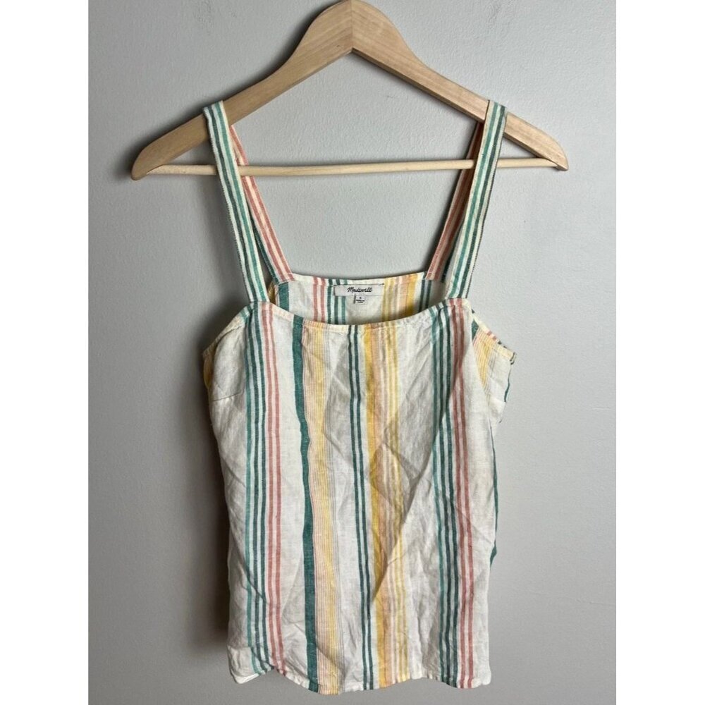 Madewell Linen Curved Hem Cami Top Pineapple Stripe Multicolor Size Small Womens